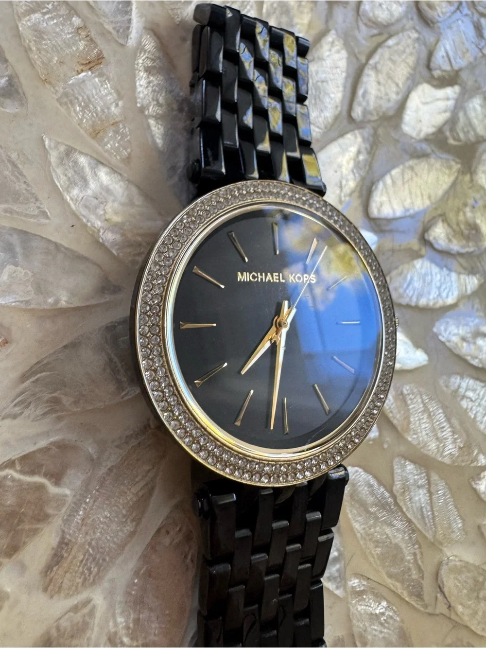 Michael Kors MK-3322 Black & Gold Crystal Bezel Stainless Steel Watch